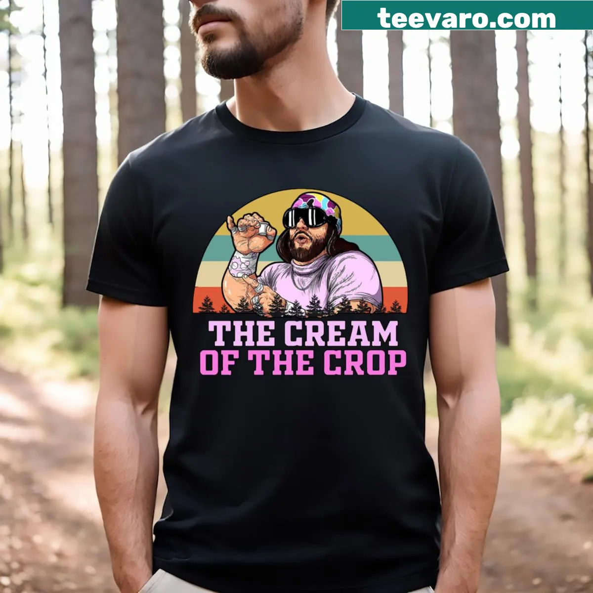 Vintage t-shirt honoring Macho Man with nostalgic design — on a men's t-shirt