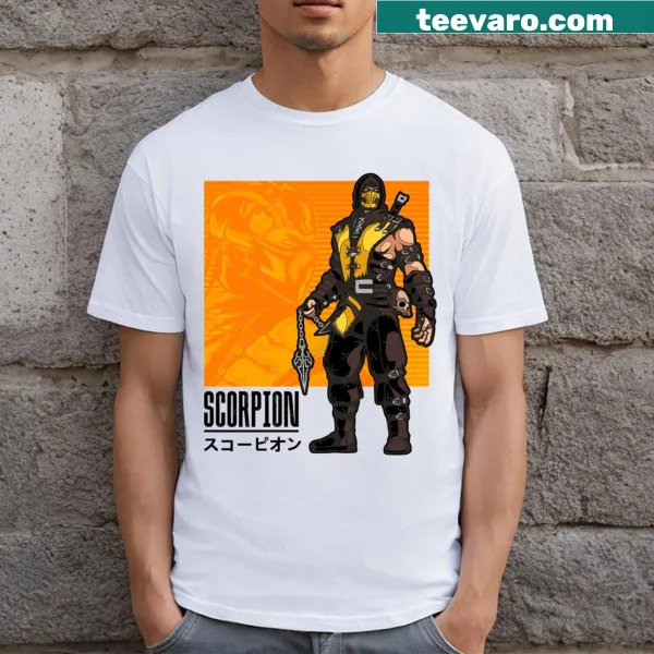 T-shirt featuring a graphic of an MK Scorpion character