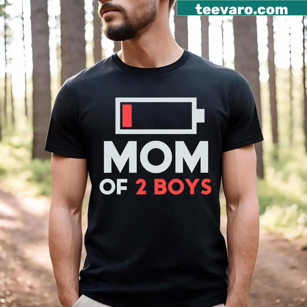 Sentimental T-shirt for moms of two boys with heartfelt text — on a men's t-shirt