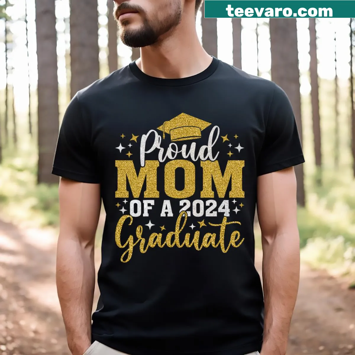 Proud mom t-shirt celebrating the Class of 2024 graduation — on a men's t-shirt