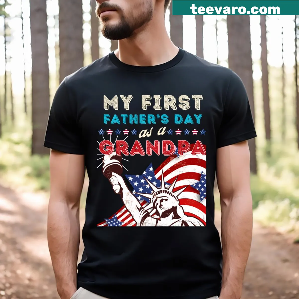 Proud grandpa t-shirt with Father's Day message and USA flag — on a men's t-shirt