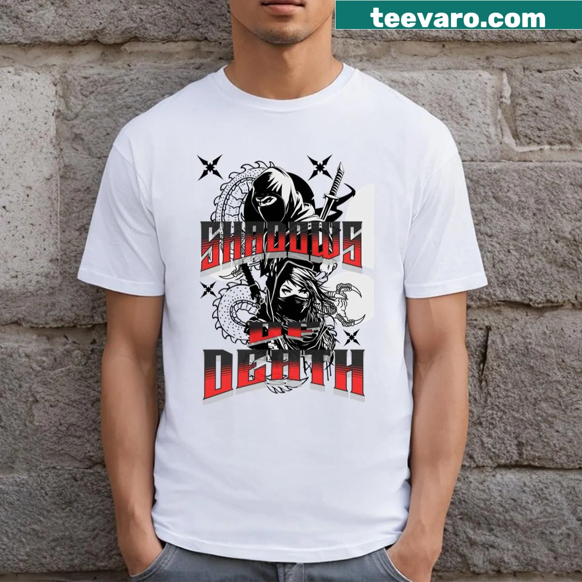 T-shirt featuring a dynamic Ninja Warriors graphic design — on a men's t-shirt