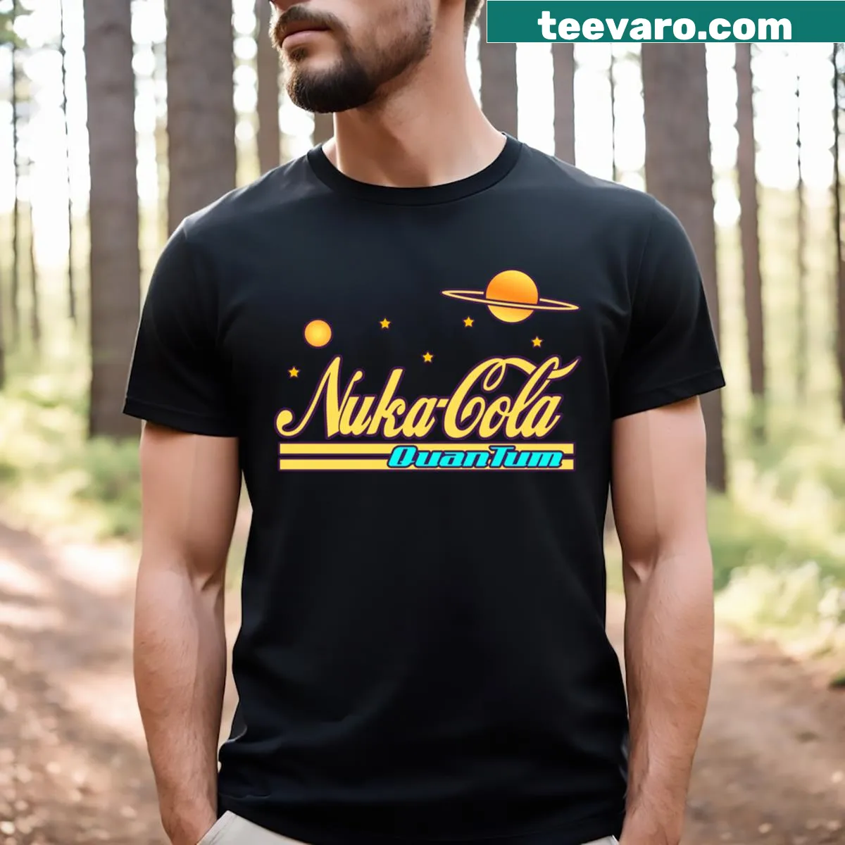 T-shirt displaying the Nukacola Quantum logo in a bold design — on a men's t-shirt