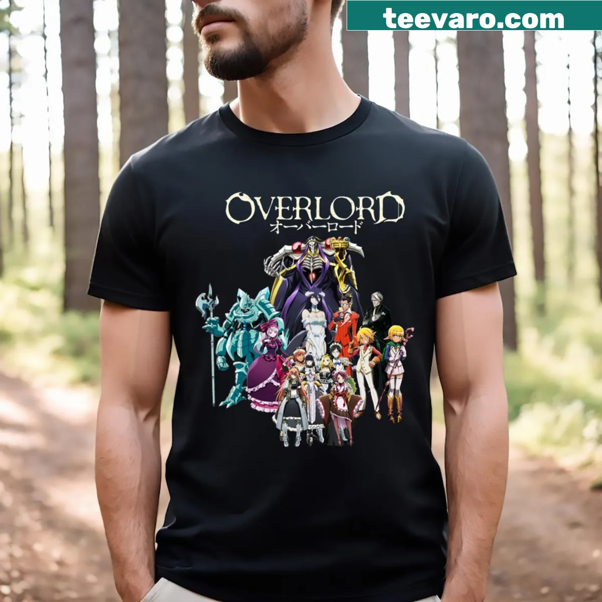 Illustrative T-shirt inspired by Overlord anime series — on a men's t-shirt