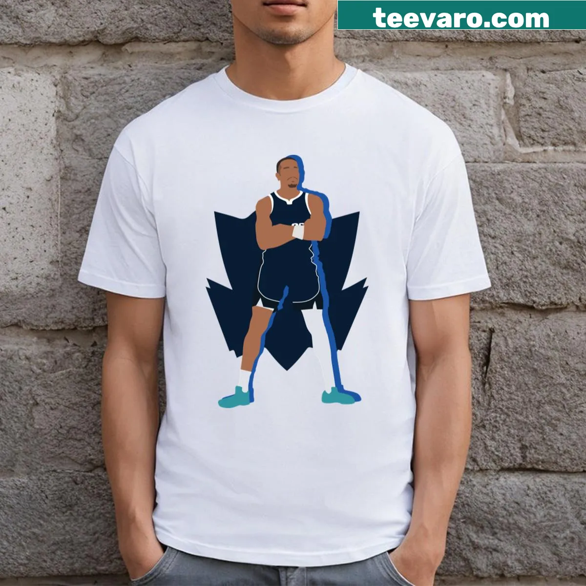 Illustrated PJ Washington Dallas Mavericks t-shirt featuring a collage of his iconic pose. — on a men's t-shirt