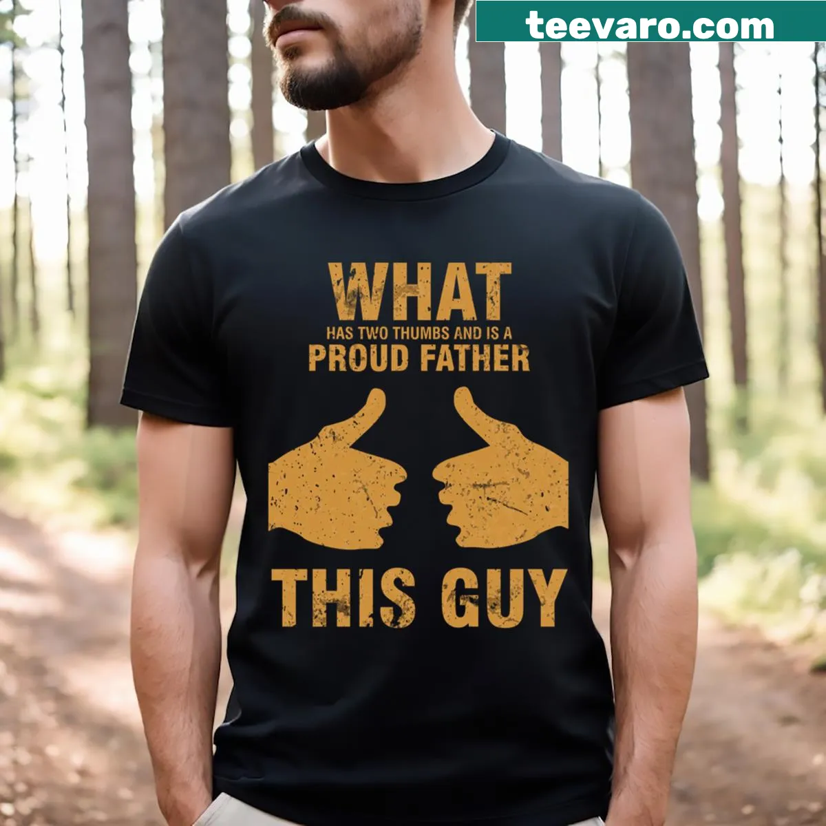 Text-based T-shirt stating 'Proud Father For The Day' — on a men's t-shirt