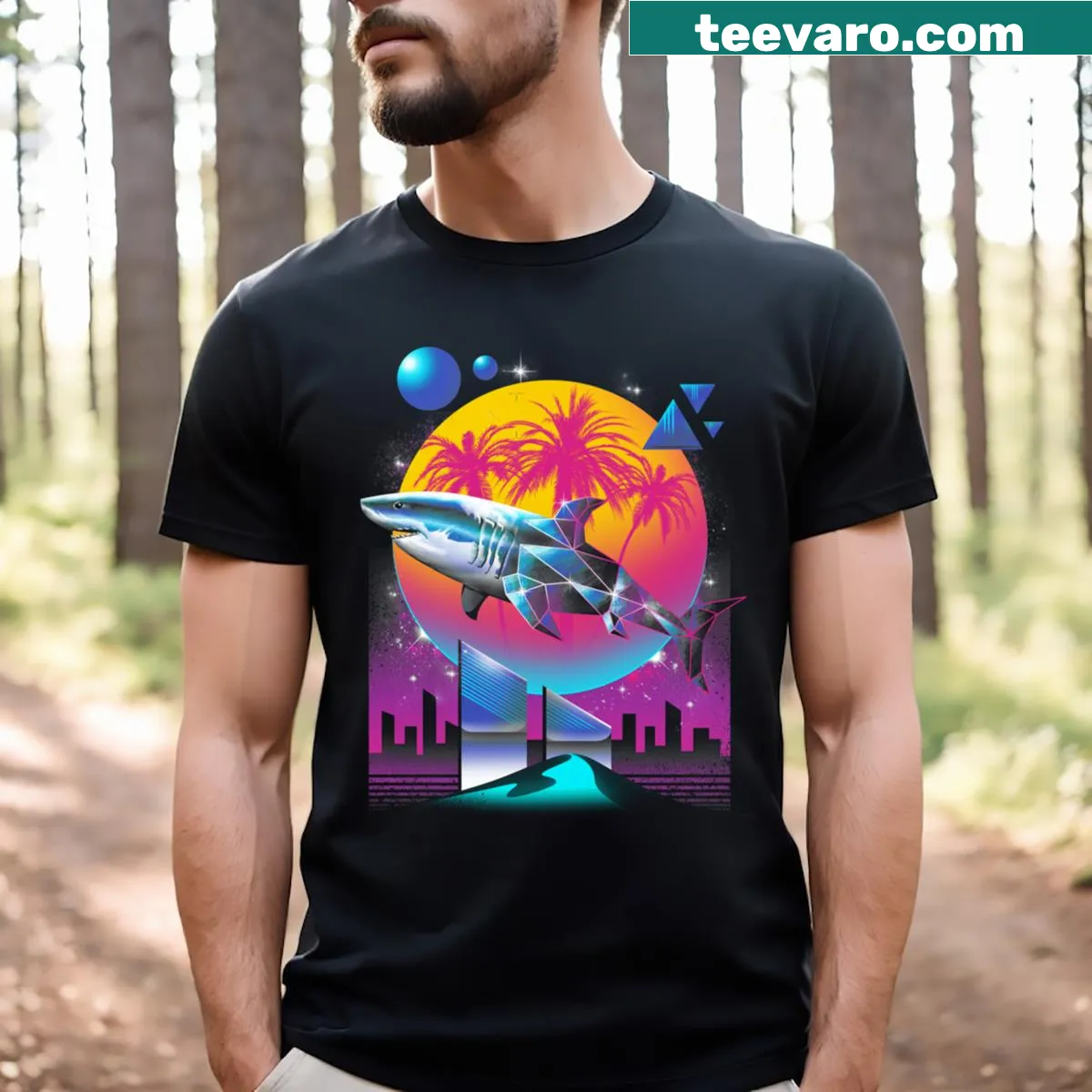 Fun t-shirt featuring a playful shark design — on a men's t-shirt