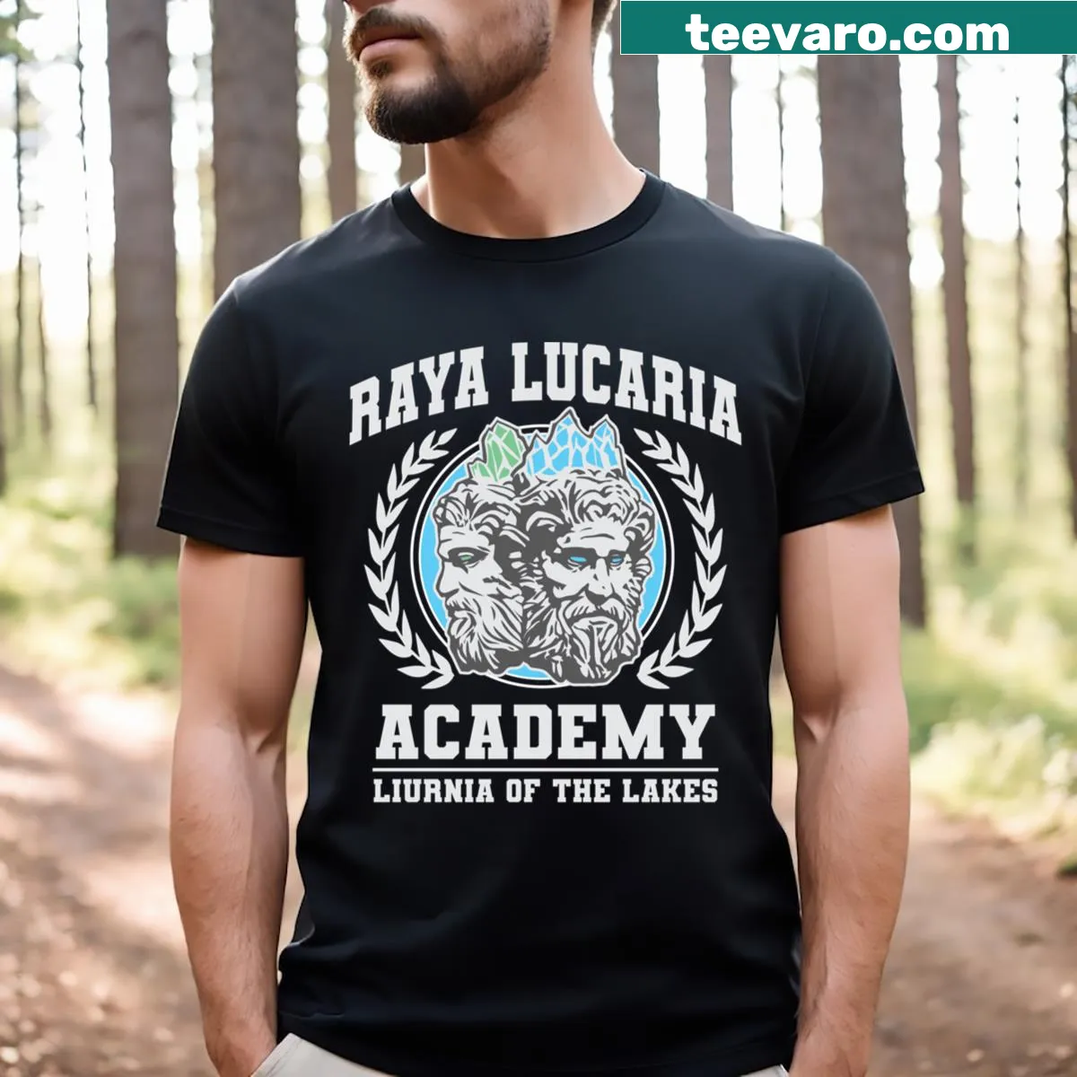 Whimsical Raya Lucaria Academy School T-shirt with a fun design. — on a men's t-shirt
