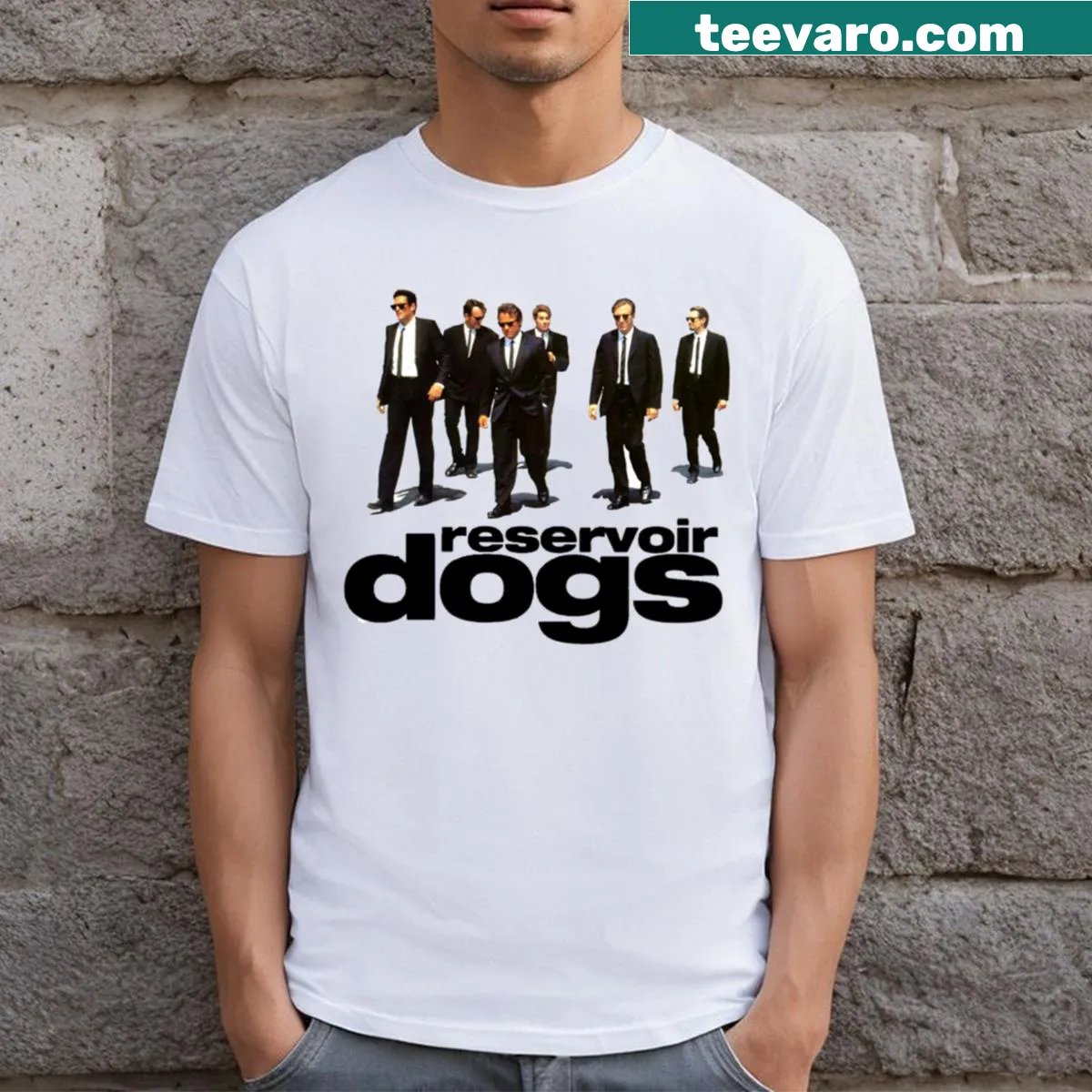 Illustrative t-shirt inspired by the film Reservoir Dogs — on a men's t-shirt
