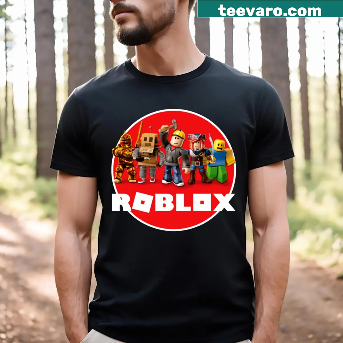 Roblox character designs with logo on a T-shirt. — on a men's t-shirt