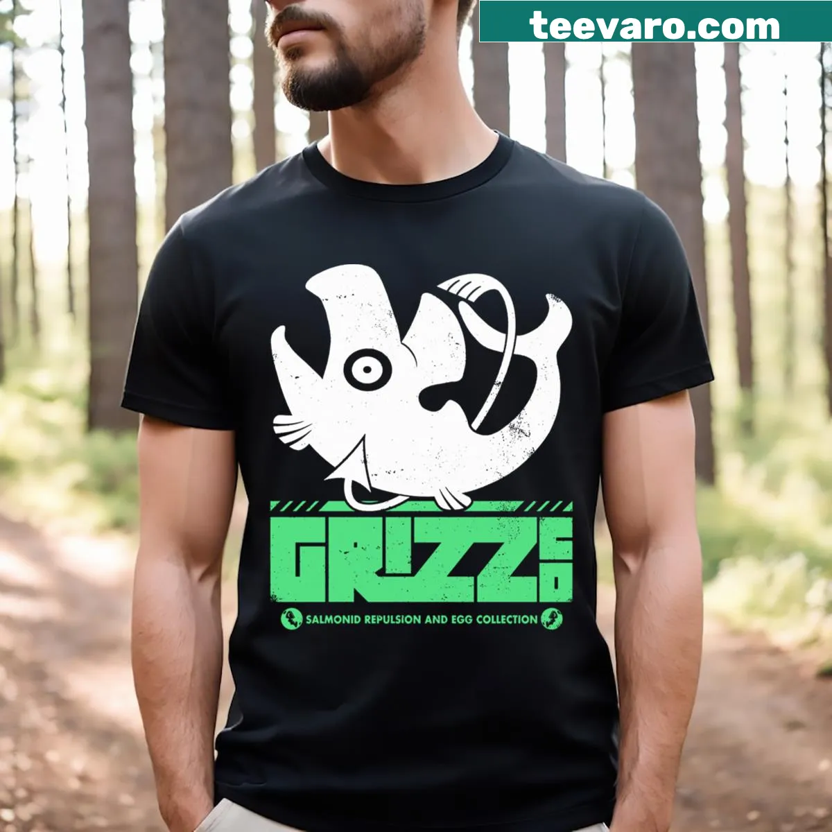 Salmon Run T-shirt featuring dynamic graphic representing the game mode — on a men's t-shirt