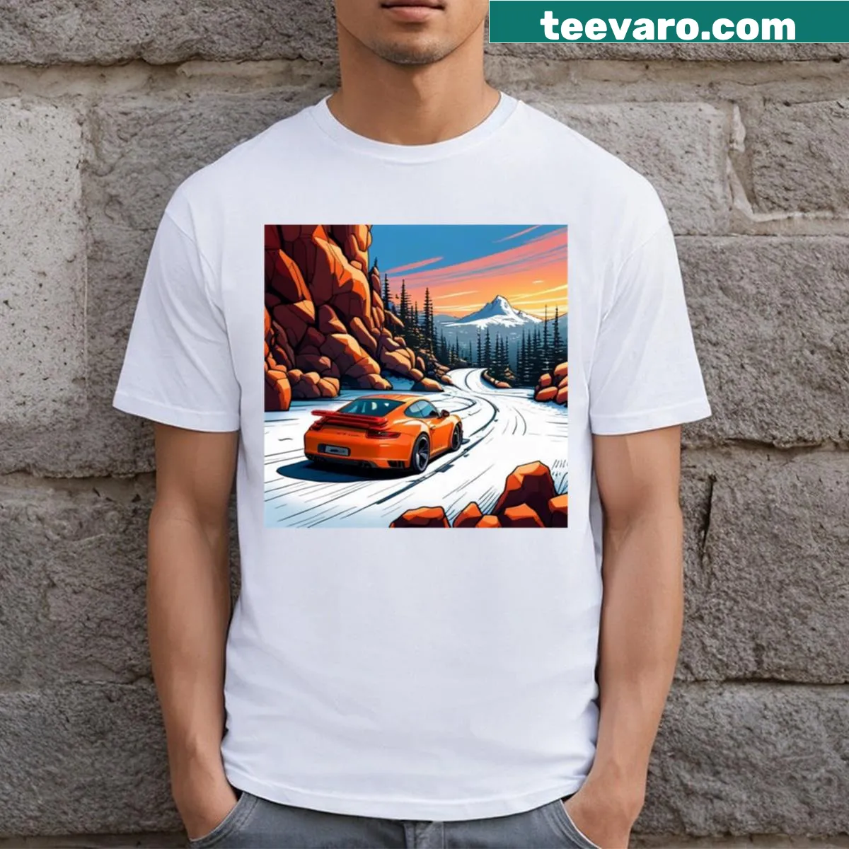 Illustration of a sports car on a T-shirt. — on a men's t-shirt