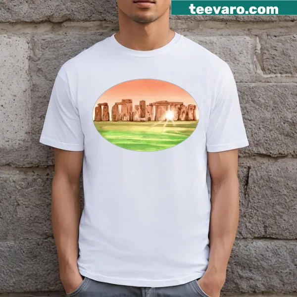 Illustrative graphic t-shirt featuring Stonehenge and summer solstice
