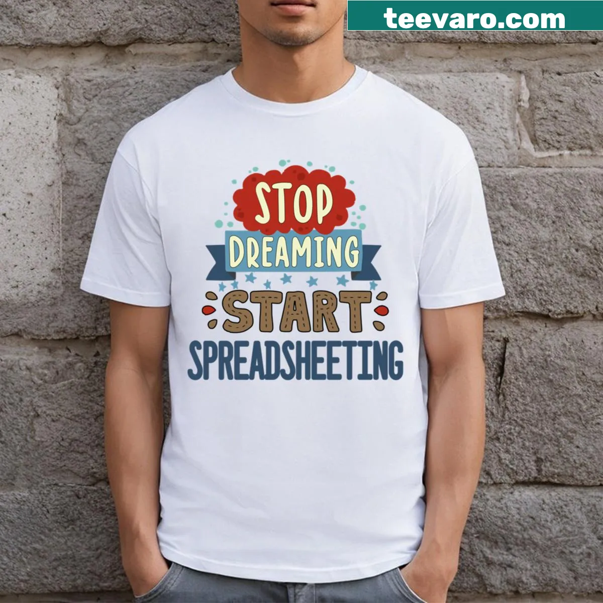 Sarcastic typography graphic t-shirt about spreadsheeting — on a men's t-shirt