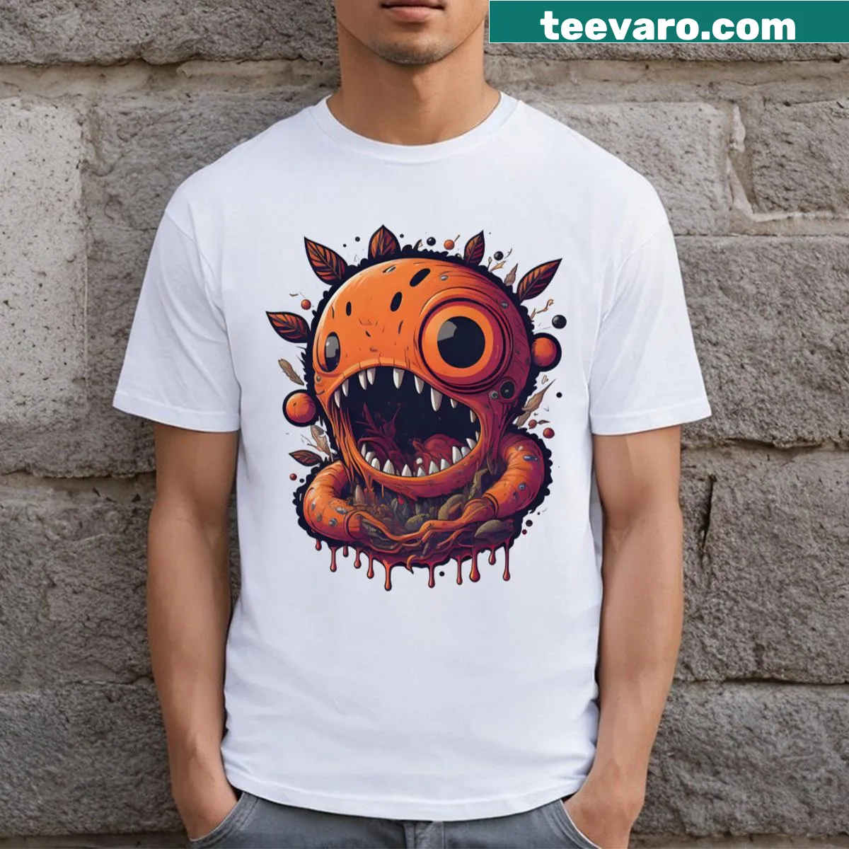 T-shirt featuring an imaginative 'Stranger Creature' graphic — on a men's t-shirt
