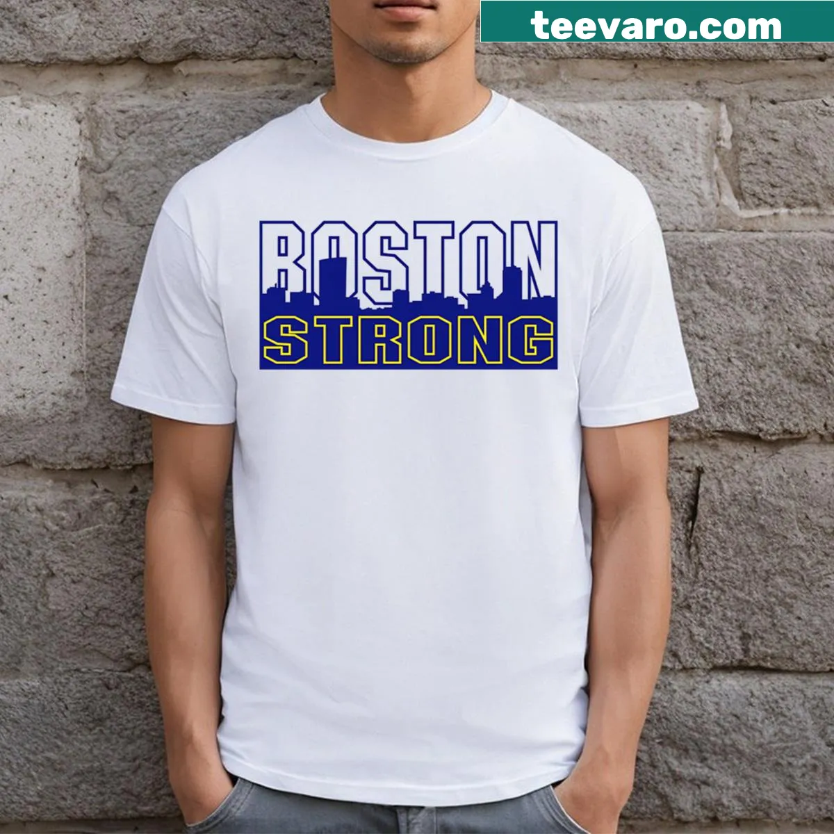 T-shirt with the word 'Strong' representing Boston — on a men's t-shirt