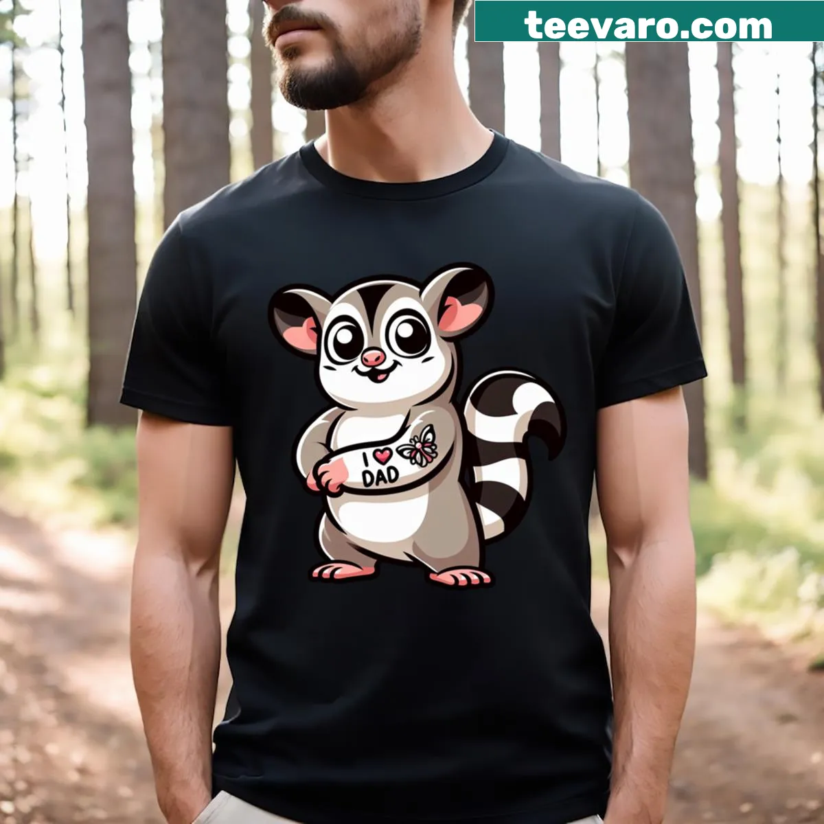 Illustration of a sugar glider with 'I Love Dad' text — on a men's t-shirt