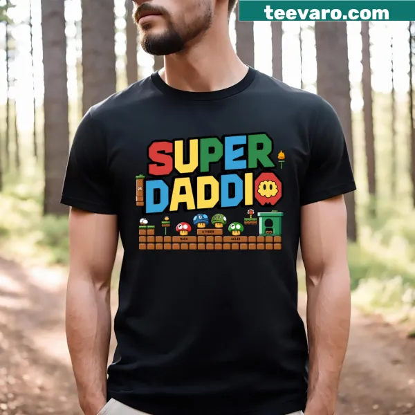 Funny T-shirt for gamer dads with 'Super Daddio' text