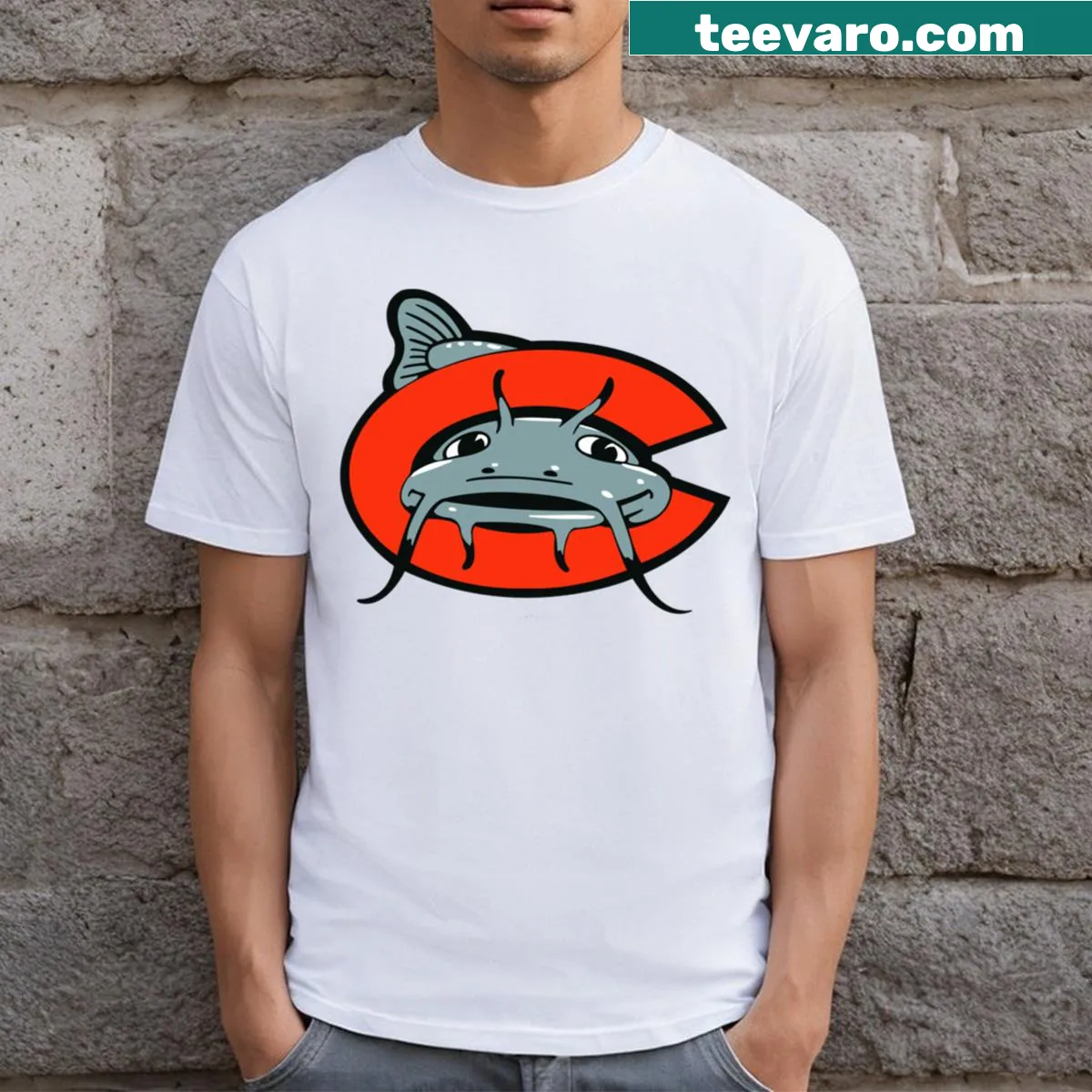 Carolina Mudcats essential T-shirt with bold team name — on a men's t-shirt