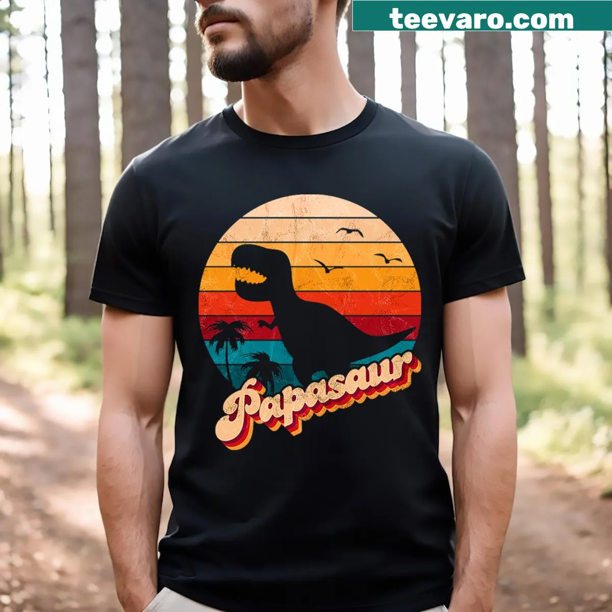 Cute Father's Day t-shirt with 'Papasaur' graphic — on a men's t-shirt