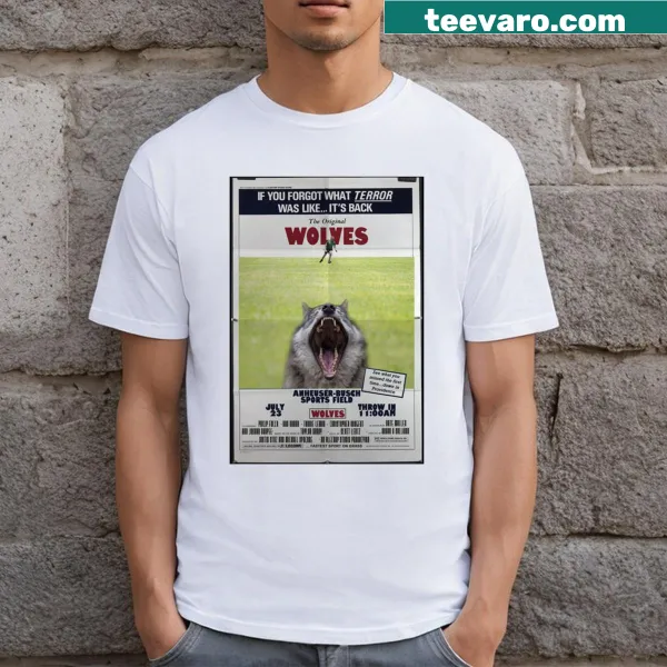 Illustration of wolves in a natural setting on a T-shirt.