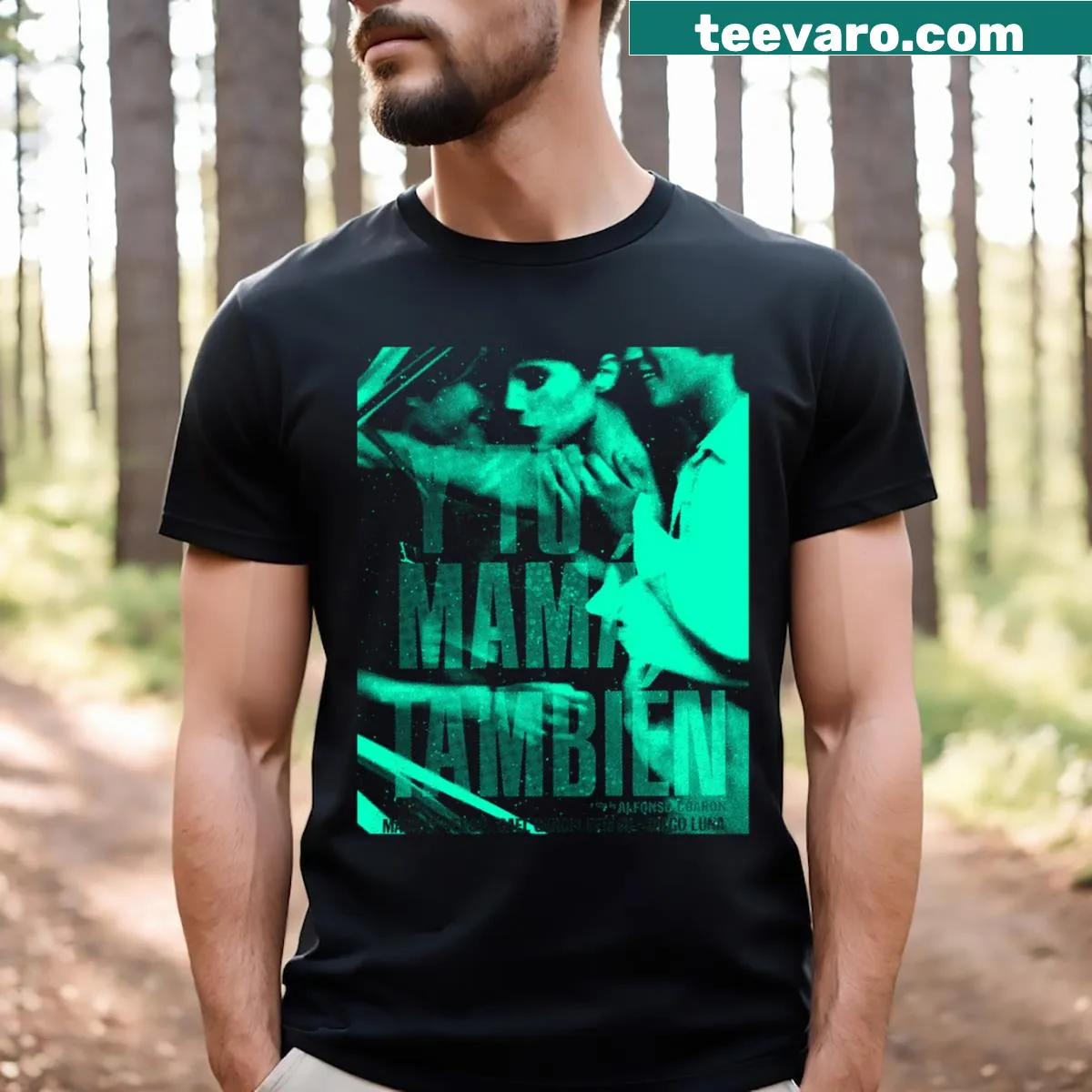 Faded movie poster graphic t-shirt inspired by Y Tu Mama Tambien — on a men's t-shirt