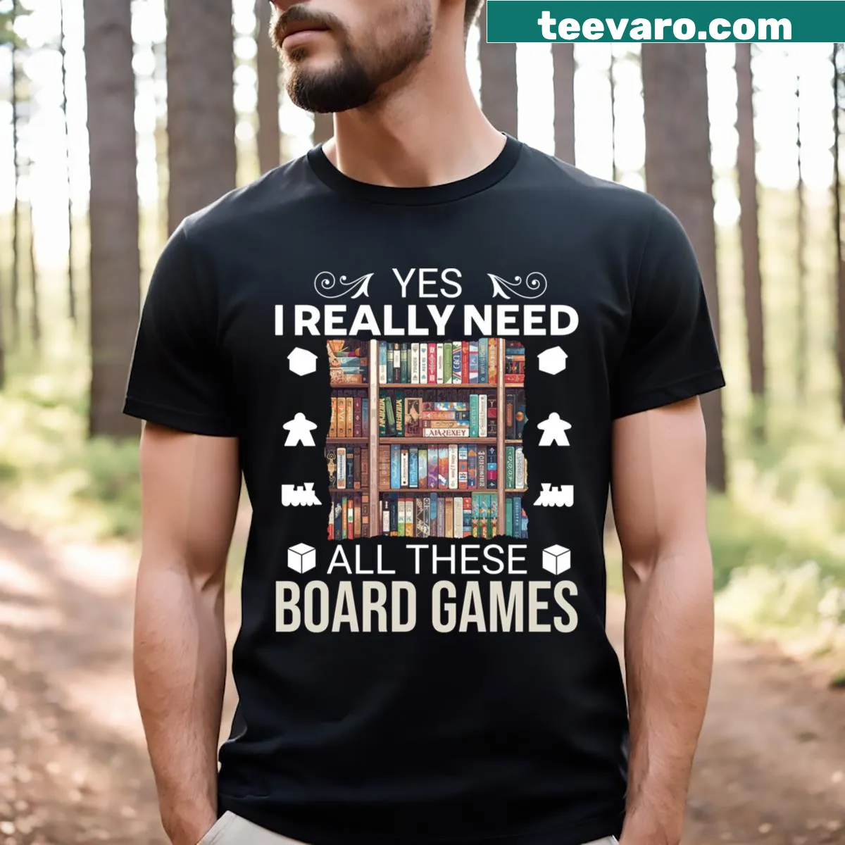 T-shirt featuring humorous text about board game collection — on a men's t-shirt