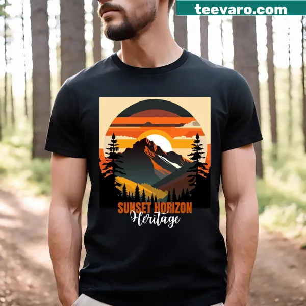 T-shirt featuring sunset and heritage-themed illustration