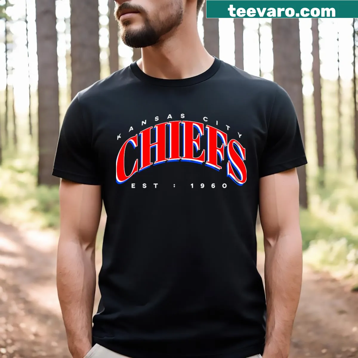 Artistic T-shirt featuring the Kansas City Chiefs logo — on a men's t-shirt