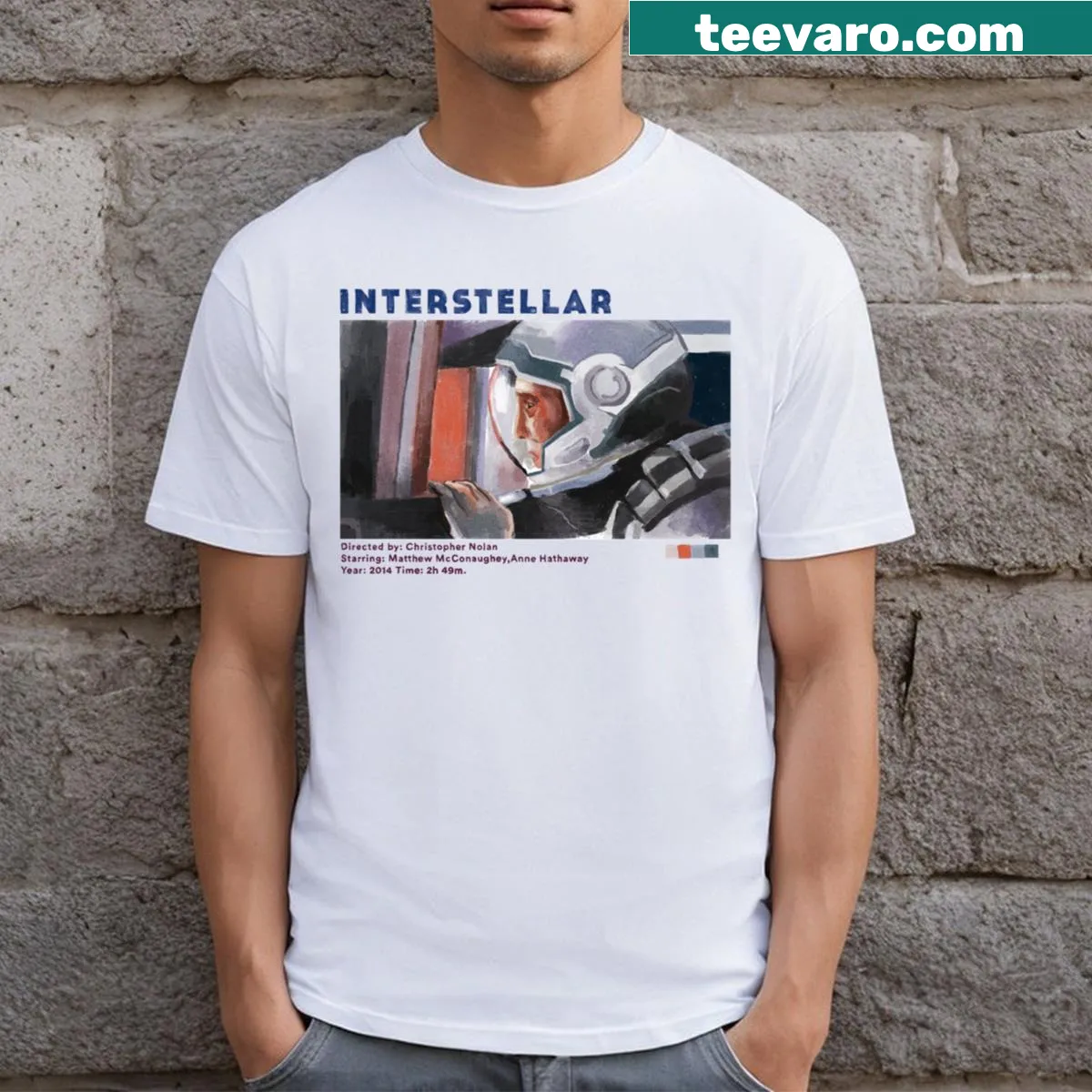 Illustration of an astronaut lost in space on a T-shirt — on a men's t-shirt