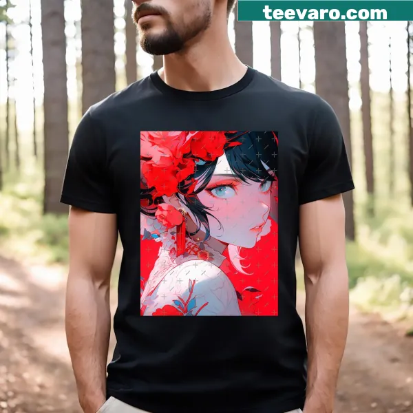 Anime-style t-shirt featuring a beautiful girl illustration