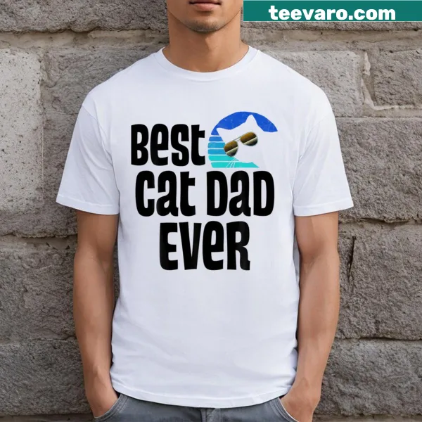 Retro style t-shirt for cat dads with sunset design and text