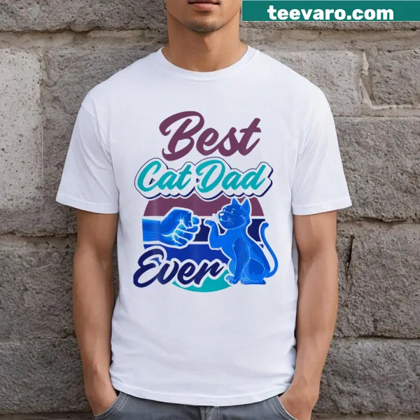 Retro vintage Best Cat Dad Ever t-shirt with playful typography.