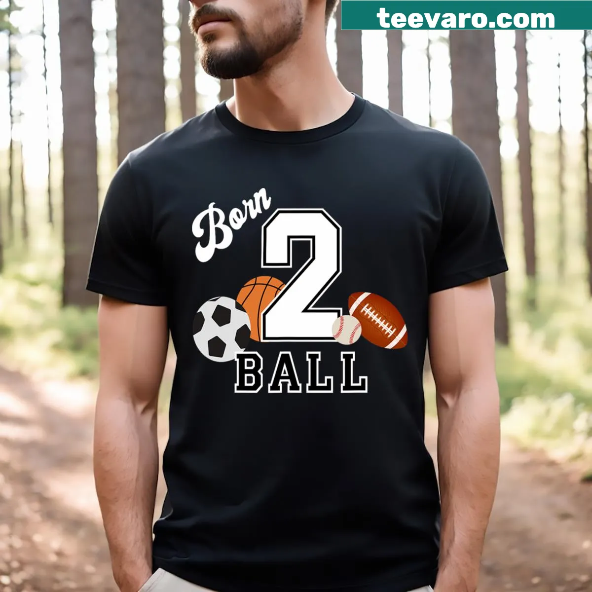 Birthday t-shirt for age 2 featuring sport ball illustrations — on a men's t-shirt