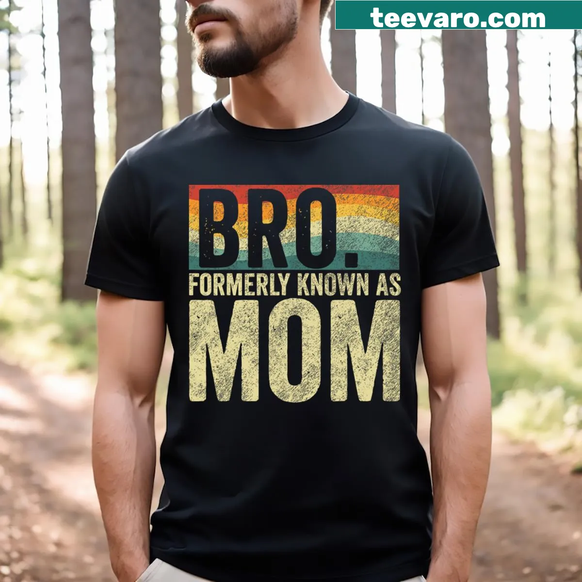 Vintage distressed t-shirt saying 'Bro Formerly Known As Mom' in playful typography — on a men's t-shirt