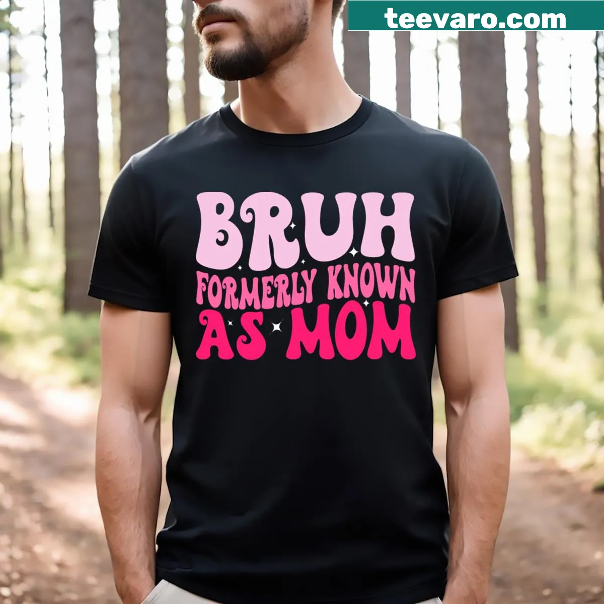 Funny T-shirt for moms with text 'Bruh Formerly Known As Mom' — on a men's t-shirt