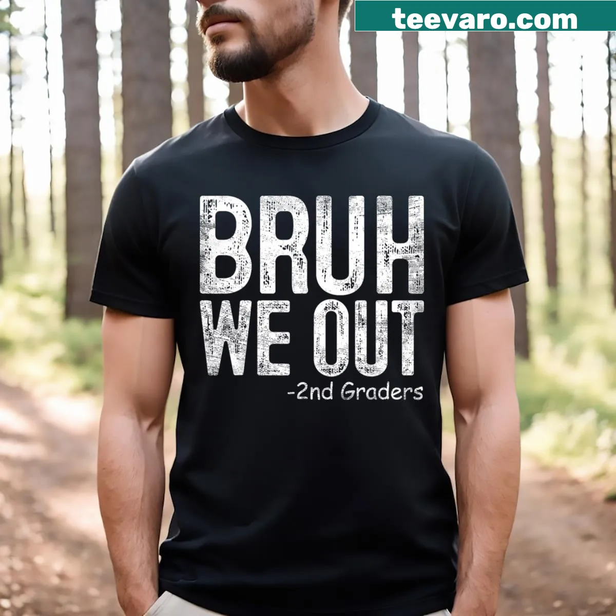 Graduation t-shirt for 2nd graders with 'Bruh We Out' text design — on a men's t-shirt