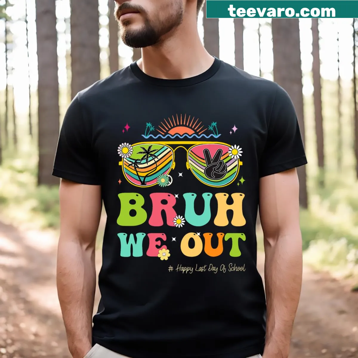 Playful 'Bruh We Out' T-shirt celebrating last day of school for teachers — on a men's t-shirt