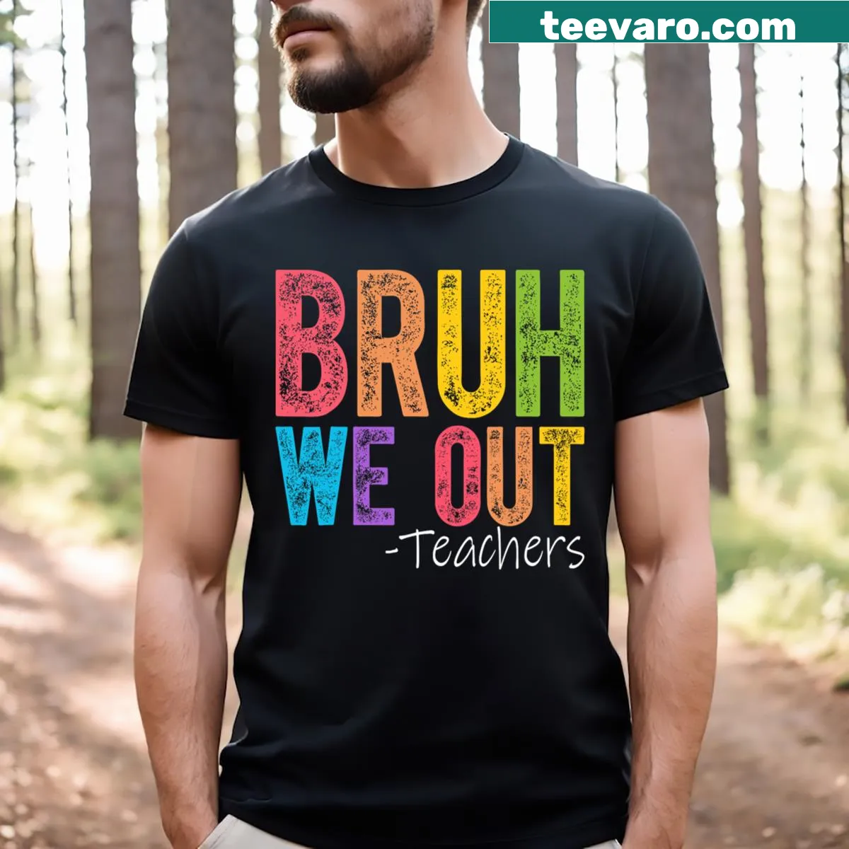 Vintage-style T-shirt with 'Bruh We Out' for teachers at end of school — on a men's t-shirt