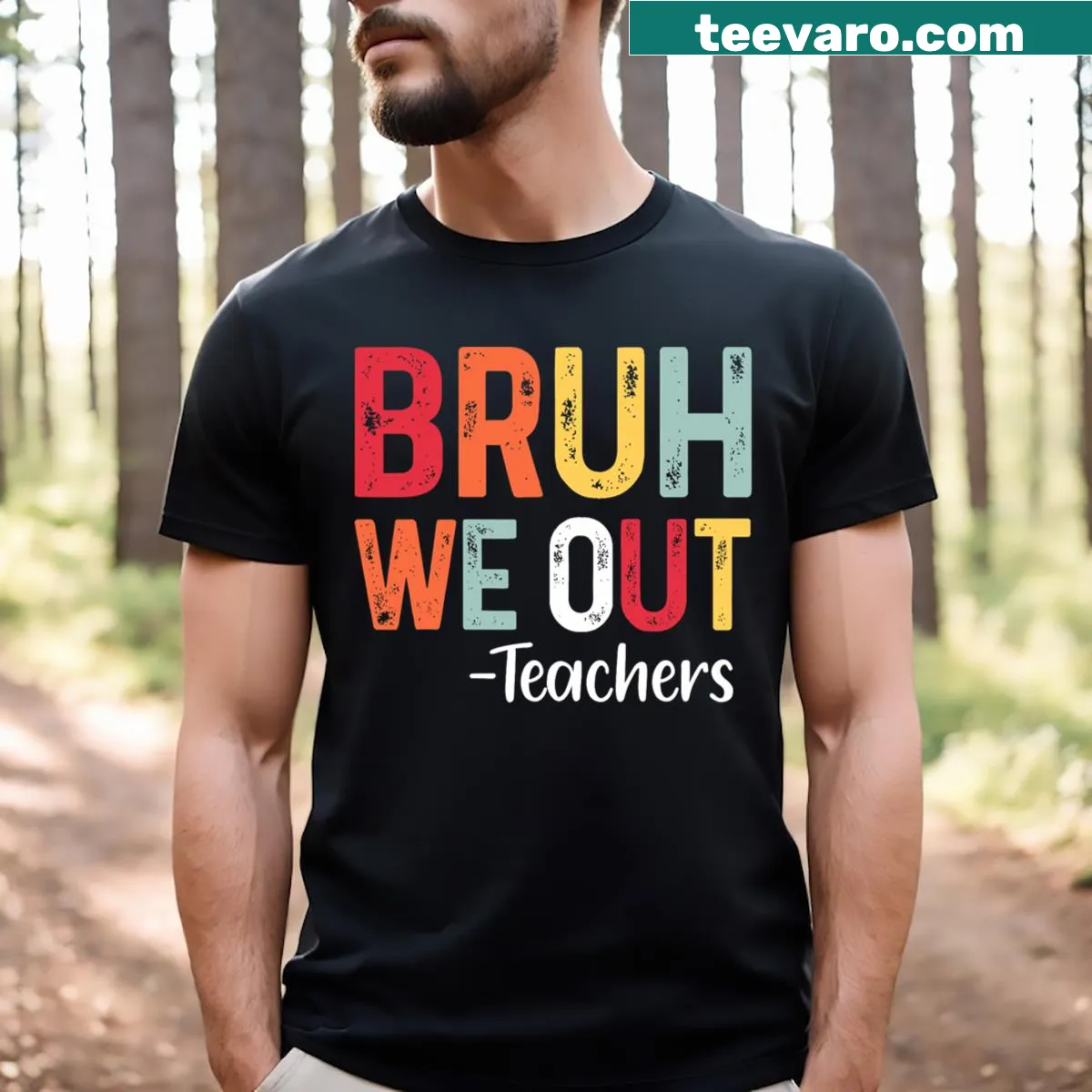 Retro vintage t-shirt for teachers featuring 'Bruh We Out' for last day of school. — on a men's t-shirt