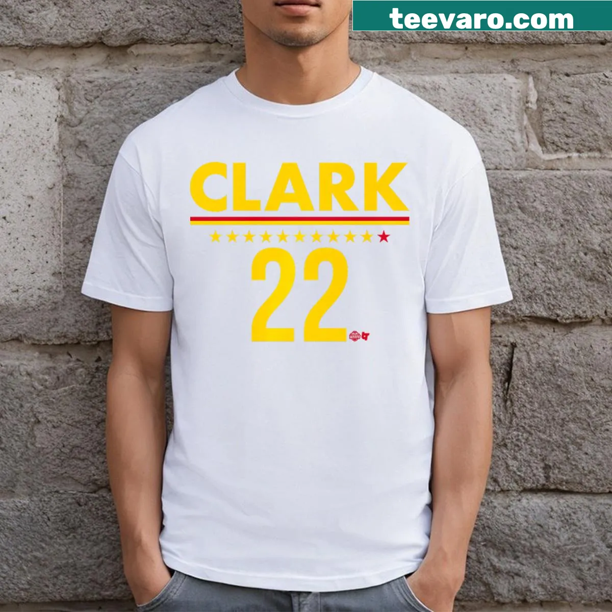Basketball tee featuring 'Caitlin Clark Ind 22' in bold text. — on a men's t-shirt