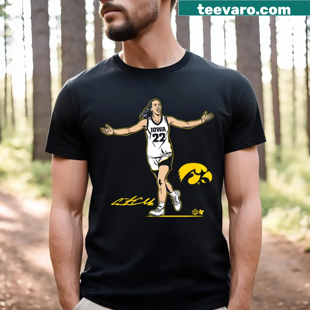 T-shirt featuring Caitlin Clark in a superstar pose for Iowa Basketball. — on a men's t-shirt