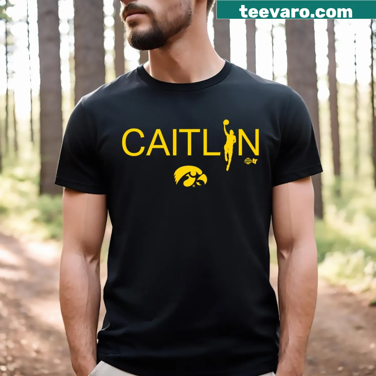 Iowa basketball t-shirt featuring Caitlin Clark's name in bold text — on a men's t-shirt