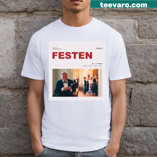 Artistic movie poster T-shirt featuring dynamic typography