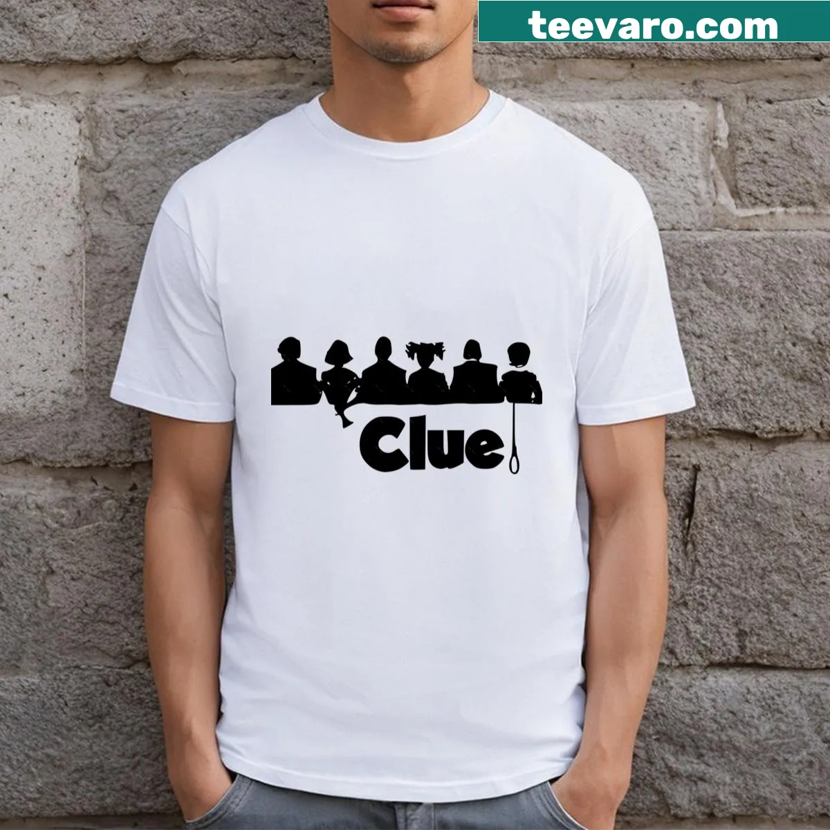 T-shirt with 'Mrs White' text from Clue movie in fun typography — on a men's t-shirt