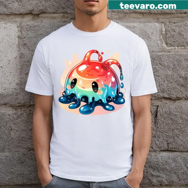 Whimsical jelly drop design on a playful T-shirt.