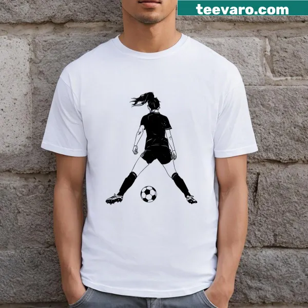 Dynamic female soccer player t-shirt with energetic graphic