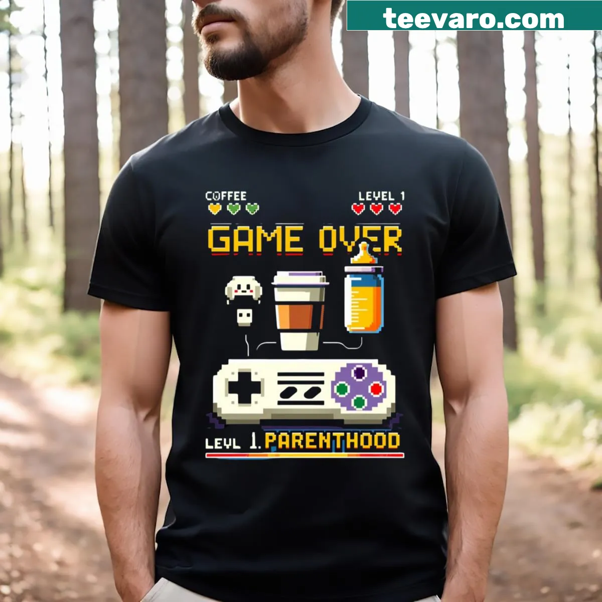 Playful Level Up To Daddy t-shirt with humorous text — on a men's t-shirt
