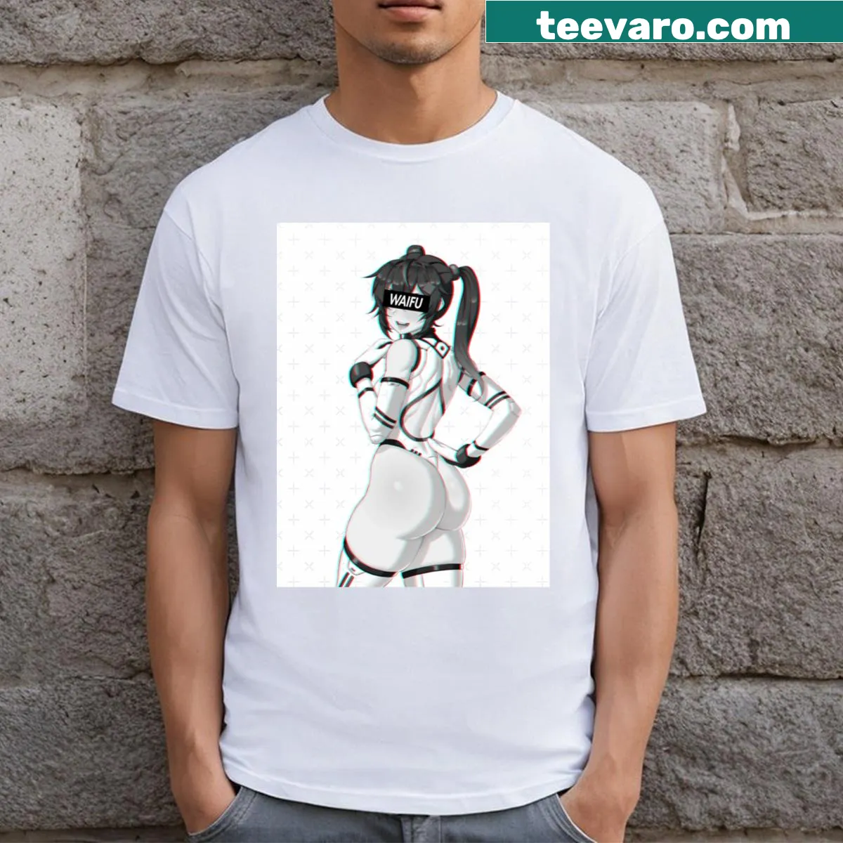 Anime girl design on a cute waifu material t-shirt — on a men's t-shirt