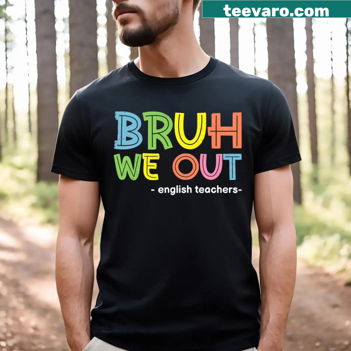 Funny English teacher t-shirt with summer theme text — on a men's t-shirt